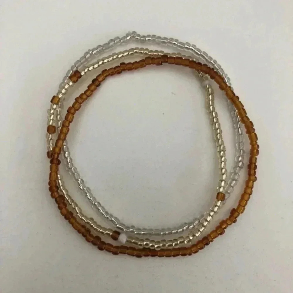 Clear, Brown, Beige Seed Bead Beaded Stretch 3 Pcs Pack Bracelets - Picture 2 of 3